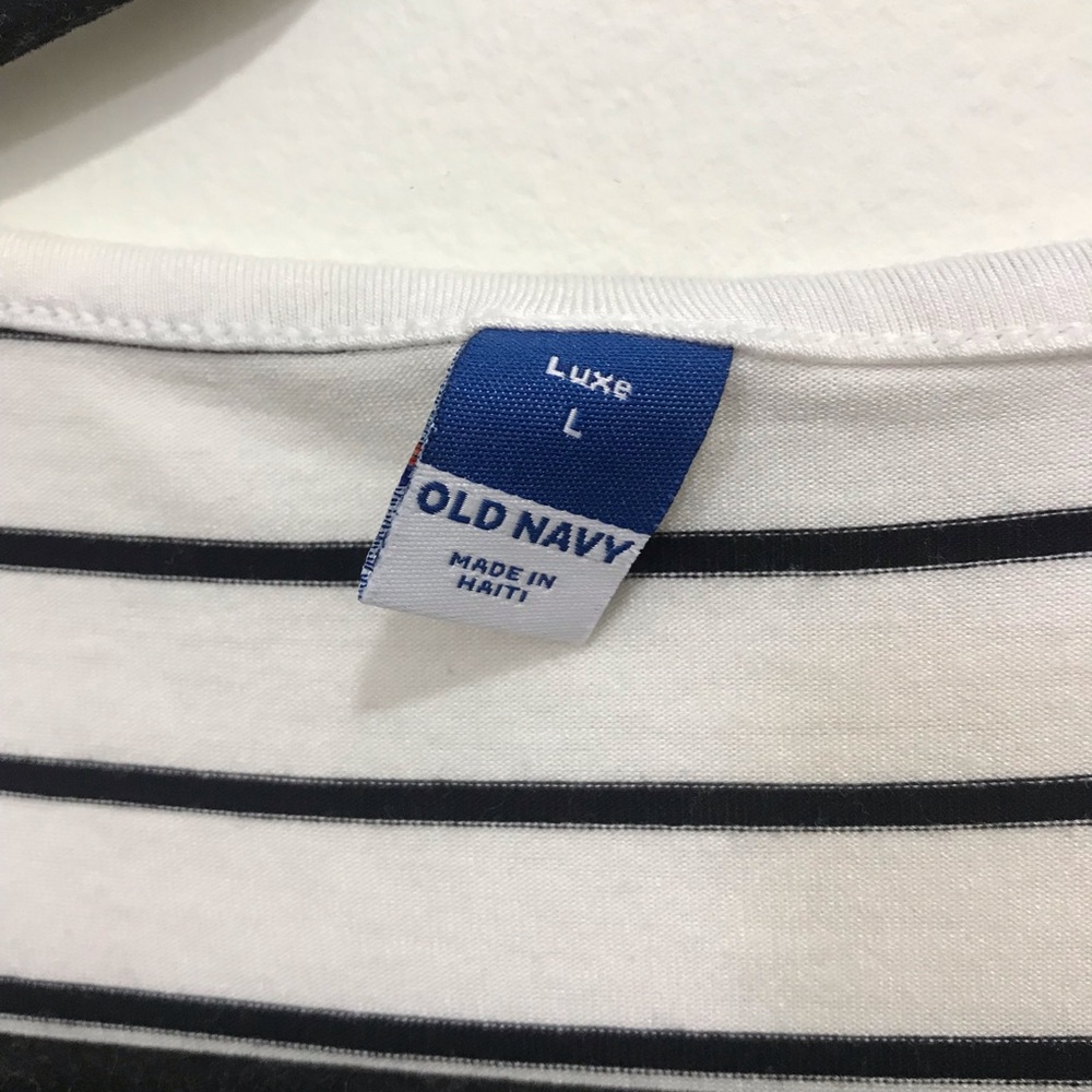 Classic V-Neck Striped Women’s Tee - White & Black - Picture 2 of 3